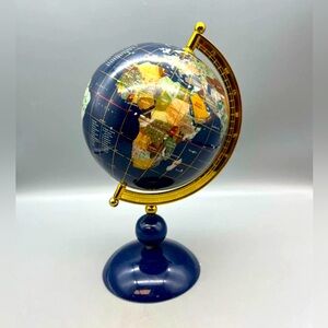 Vintage Lapis Lazuli & Inlaid Semiprecious Stones Desktop Globe
